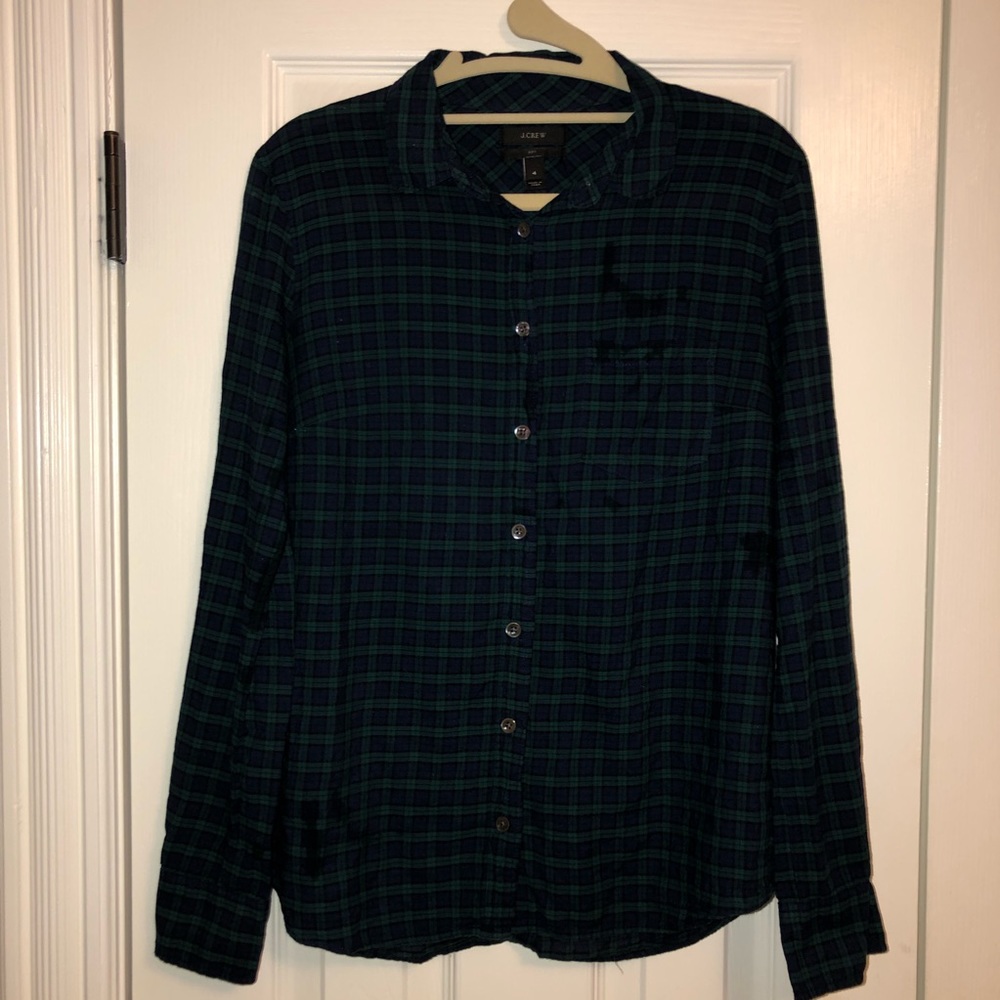 J. Crew Crinkle Boy Shirt in Black Watch Plaid